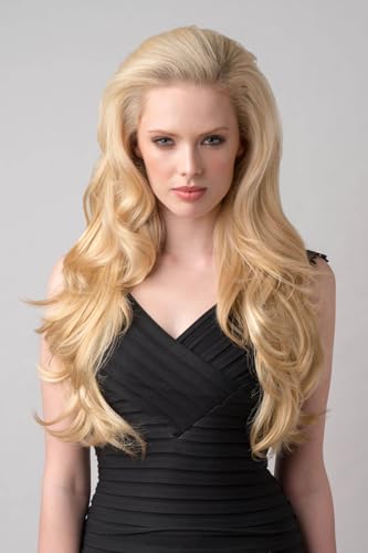 Perruque blonde longue boucles souples Frankii sans nœuds au rendu soyeux honey blonde