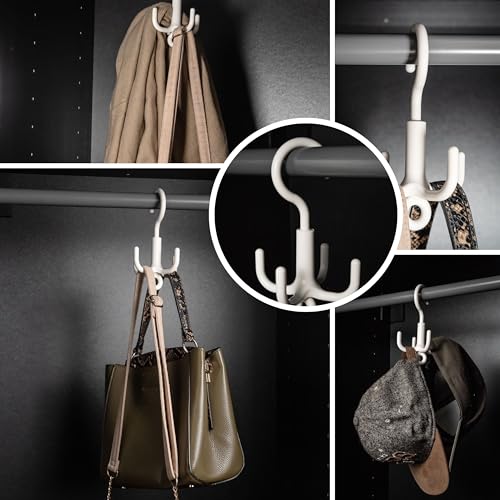 ELMOWO - Universal Haken XXL zum Einhängen (360 Grad drehbar) Organizer für Kleiderstange/Kleiderschrank für Gürtel, Krawatten & Taschen - Gürtelhalter und Taschenhalter in weiß (bis 20 kg belastbar)