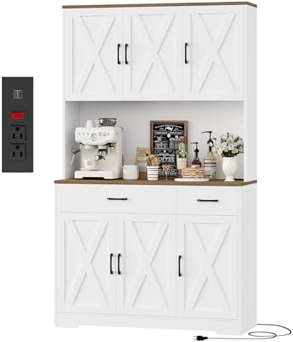 HOSTACK 71"H Kitchen Pantry Storage Cabinet, Farmhouse Hutch Cabi...