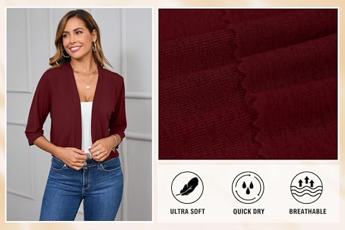 Image of Iandroiy Women's 3 /4 Sleeve Shrugs Lightweight Open Front Cropped Cardigan for Women