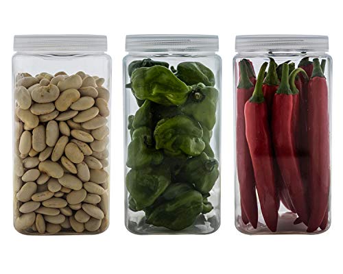 Silicook Clear Plastic Jar, Set of 3-30oz, Square Shaped, Transparent, Food Storage Container, Kitchen & Household Organization for Dry goods, Spices, Vegetables, Ingredients and More
