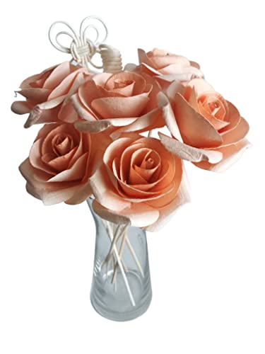 6 Peach Roses Mulberry Paper Flower with Reed Diffuser for Home Fragrance by Plawanature