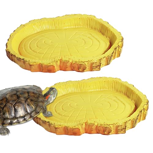 GNALIA Terrario Tortugas Tierra 2 Piezas, Cuencos Agua Y Comedero Para Reptiles 11.5Cm Amarillo, Accesorios Para Tortuga Gecko Serpiente