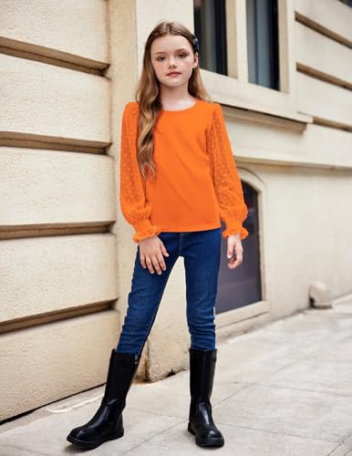 Image of Arshiner Girls Long Sleeve Shirt with Ruffle Cuffs Polka Swiss Dots Kids Girls Pullover Shirts Cute Crewneck Girls Top