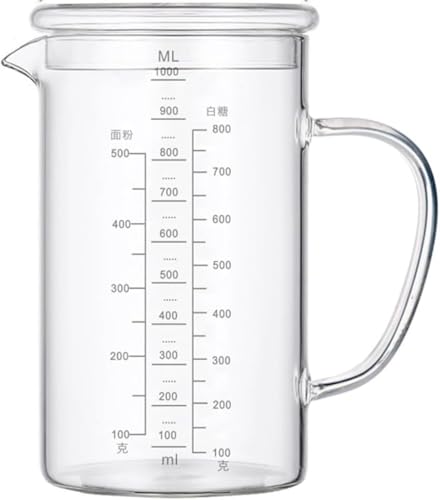 GEBYUI キッチン用品 高硼珪酸ガラス計量カップ量杯 巻尺式目盛り付き ショートカップ型 蓋付き・取っ手付き 家庭用・業務用対応 冷凍庫安全把持・耐冷耐高温-20℃〜150℃ 電子レンジ対応 牛乳計量・調理計量 居酒屋・レストラン・カフェ向け 日常雑貨
