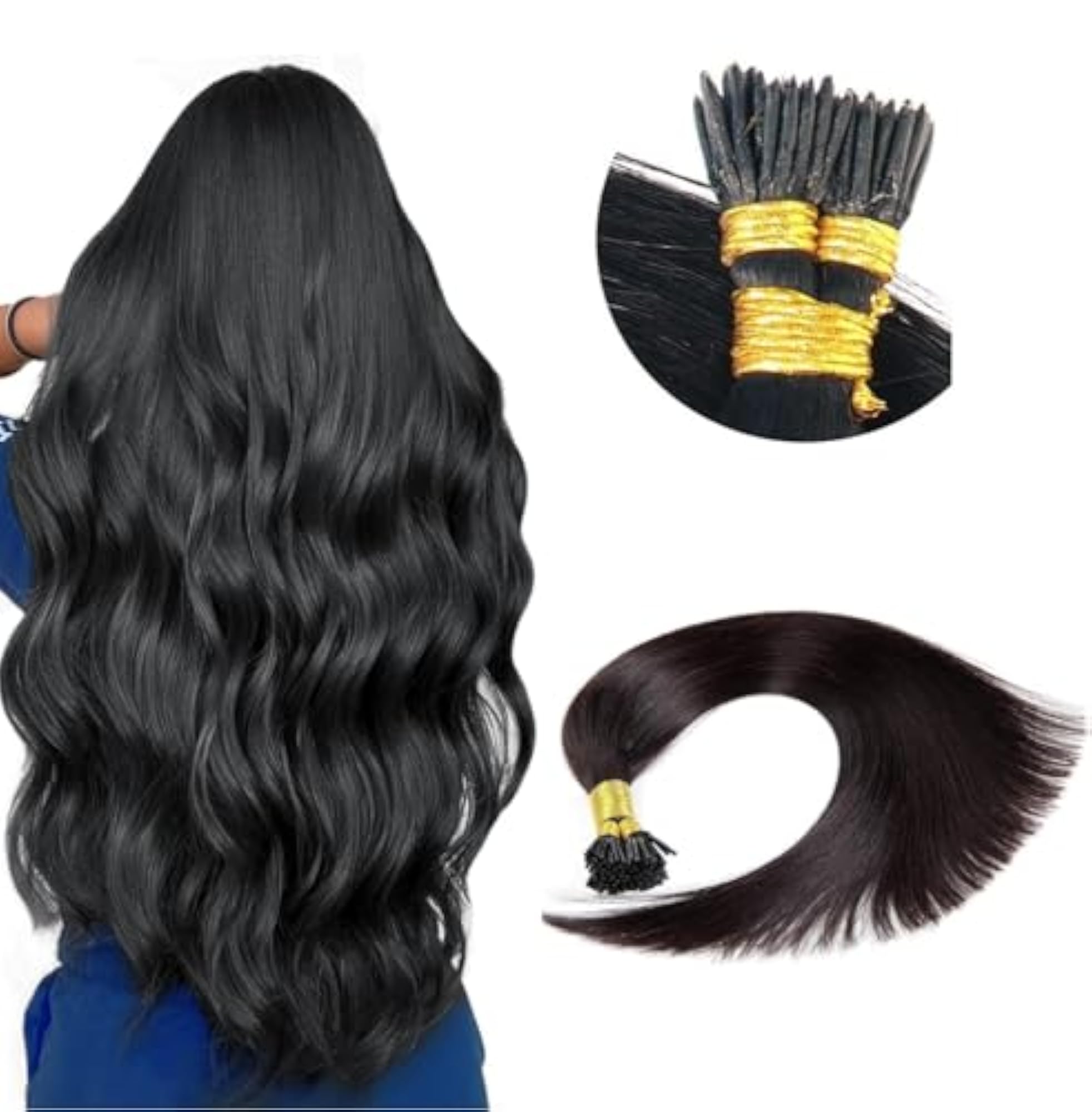 Remy I-Tip Permanent Hair Extensions Stick Tip, 18 Inch