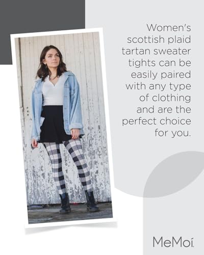 Image of MeMoi Scottish Plaid Tartan Sweater Tights, Warm Opaque Winter Tights