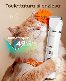 oneisall Tosatrice 3 in 1 per cani e gatti, silenziosa per cani, display LCD, tagliazampe e peli per cani, zampe, occhi, orecchie, viso