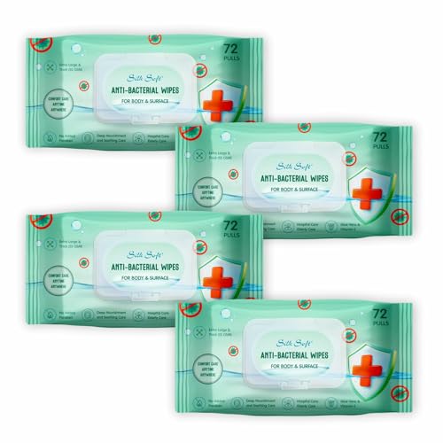 Image of Antibacterial Germ Protection Wet Wipes | 288 Wipes (72 Pulls x 4 Packs) | Alcohol-Free & Skin-Friendly | For Hands, Face, Surfaces & Travel Hygiene