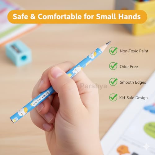 Image of KiddieWorld Cute Cartoon HB Pencils Set for Kids (24 Pencils) | Triangle Grip, Dark Writing, Break Resistant Lead | School, Homework, Drawing, Birthday Return Gift Set