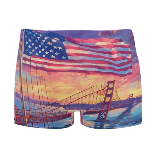 July 4th Independence Day Golden Gate Bridge Mens Swim Trunk Swimwear Swim Brief Square Leg Board Short S S0407373