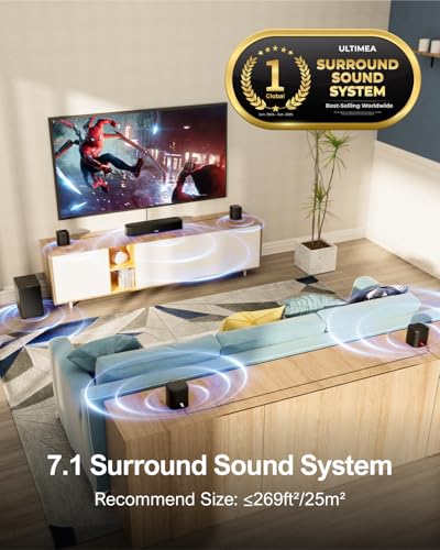 undefined ULTIMEA 7.1ch Sound Bar with Subwoofer, Virtual Surround Sound System for TV, Sound Bar for Smart TV with 4 Surround Speakers, Peak Power 330W, TV Soundbar with App Control, Opt/AUX/BT, Aura A40 の商品画像 1
