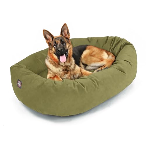 Image of Majestic Pet 52 Inch Suede Calming Dog Bed Washable - Cozy Soft Round Dog Bed w /Spine Support for Dogs to Rest Head - Fluffy Donut Dog Bed 52x35x11 (Inch) - Round Pet Bed X- Large - Sage (2025)