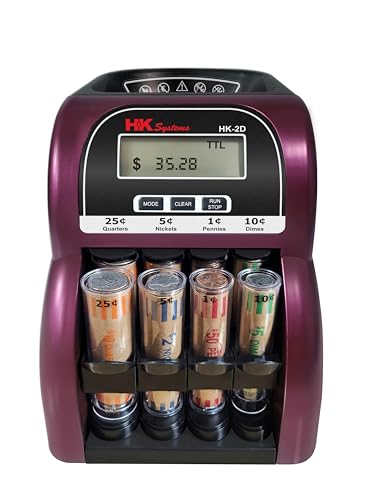 Image of HK SYSTEMS HK-2D, Digital USD Coin Counter and Sorter with LCD Display, Sorts 260 Coins Per Minute into Coin Wrappers, 2 Row Coin Wrapper Tubes Included