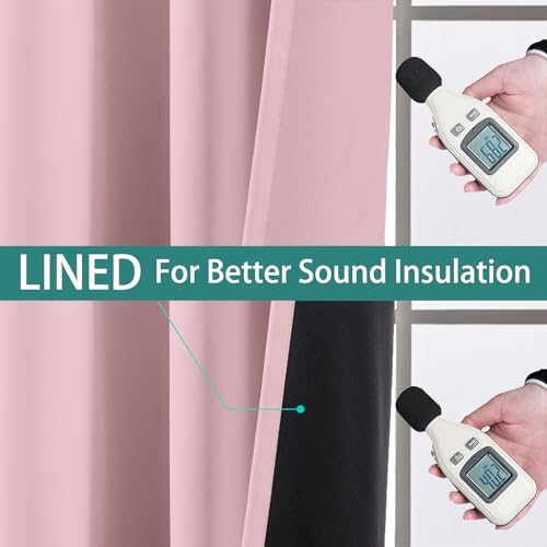Image of Yakamok Pink Blackout Curtains 84 Inches Long for Bedroom 52 inch Wide 1 Panel | Blackout Curtain Panels for Bedroom, 2 Thick Layers Grommet Top Thermal Insulated Drapes with Black Liner for Living Room