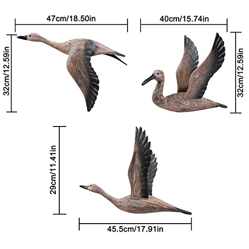 Seahug Luxury Wall Art,3Pcs Bird Wall Decor Beach Coastal Wooden Hand Carved 3D Light Weight Duck Statue Figurine Lavish Décor,Cute Relax Theme Realistic Flying Migration Birds For Café Bar Hotel Hanging Decoration-Brown #TOP2