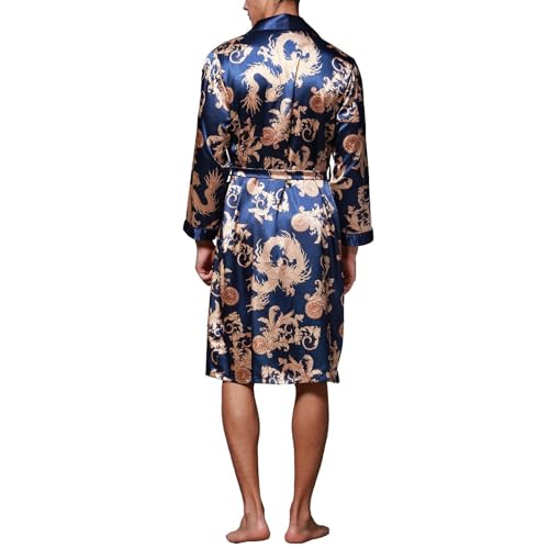 Men's Long Sleeve Robe Satin Pjs Long Summer Luxury Bathrobe Spring Lightweight Cool Knee Length Pajamas3