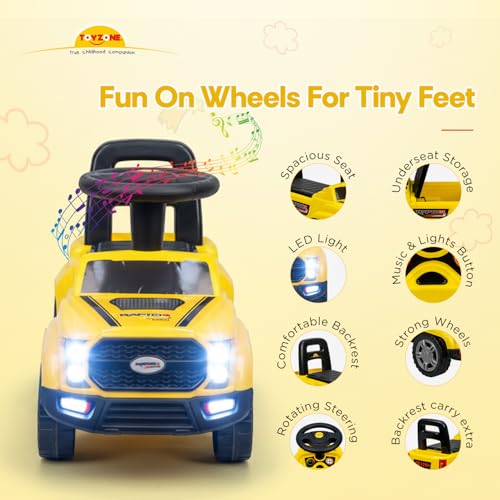 Image of Toy Zone Raptor Baby Ride On Car for Kids, Toddlers Push Ride Baby Kids Car with Backrest, Push Ride On Toy Jeep with Music & LED Light, Under Seat Storage, 2 to 5 Years (Yellow)