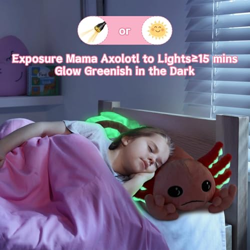 Image of MaoGoLan Pink Axolotl Stuffed Animal with Babies Inside, 31.5 inch, 5Pcs | Glow in The Dark Axolotl Plush Toy Set, Axolotl Stuffy Salamander Body Pillow, Girl Boy Kid Birthday Gift Baby Shower Decor