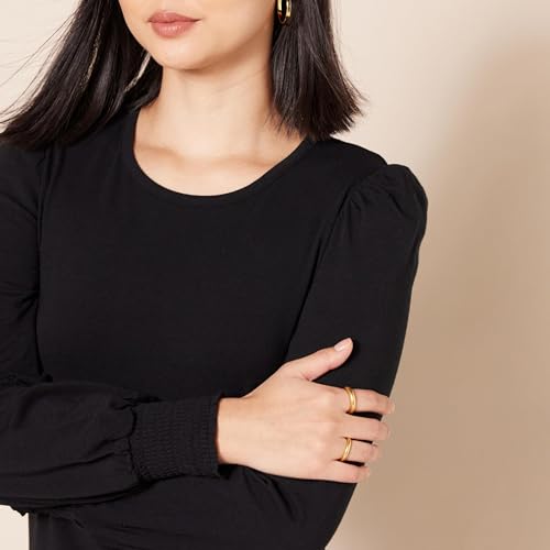 Image of Amazon Essentials Women's Long-Sleeve Crewneck Smocked Cuff T-Shirt