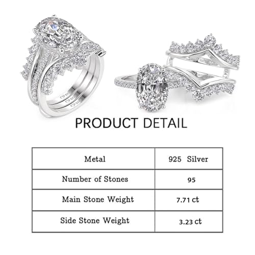 Image of Jeulia Gorgeous Twist Design Wedding Ring Set for Women; 925 Sterling Silver Oval CZ Crystal Inset Puzzle Bridal Ring Set 2PCS Stackable Ring Band Romantic Anniversary Jewelry Gift with Box