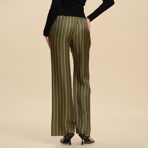 100% Silk Striped Pants for Women Business Casual Flowy Trousers Summer Spring Comfy Office Work Straight Leg Pants2
