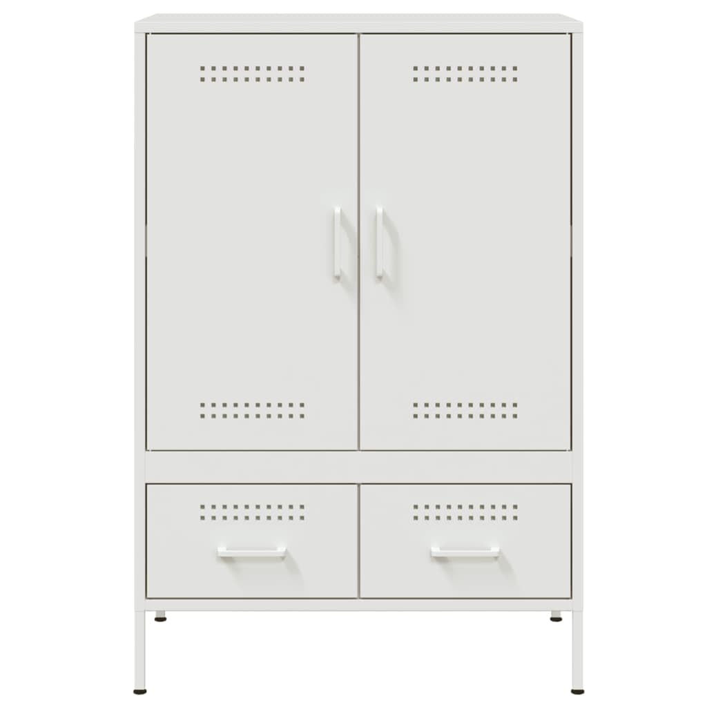 Highboard blanco, 68 x 39 x 101,5 cm, acero laminado en frío, espacio de almacenamiento estable para sala de estar, dormitorio, pasillo