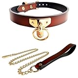 DEOLIKSEXR Halsfessel Halskette mit O-Ring Leder Halsband SM PU Einstellbar Fesseln Halsbänder Leine Ketten Set Bondage Damen Sexspielzeug Erwachsene für Paar, Männer, Frauen, Braun