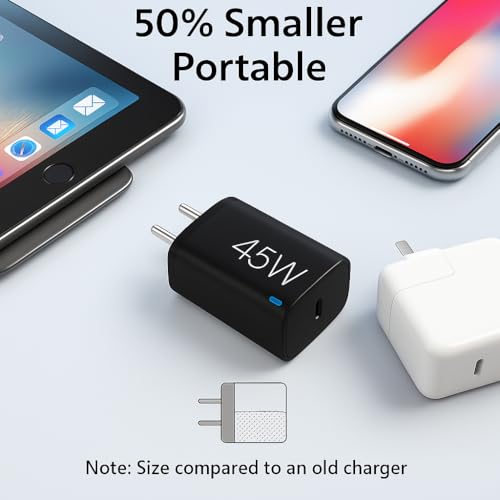 Image of 45W C-Type Turbo Power Charger Adapter Compatible with Motorola Edge 60 Pro /Fusion /Edge 50 Fusion /Edge 50 Ultra /50 Pro /Razr 50 Ultra /Moto G45 /G54 /Moto E40 / Laptop & Support Other USB C Devise, Black