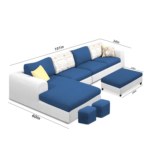 Image of Koza LHS 8 Seater L Shape Sofa Set with Center Table for Living Room (Blue Grey Fabric) Premium Fabric Sofa
