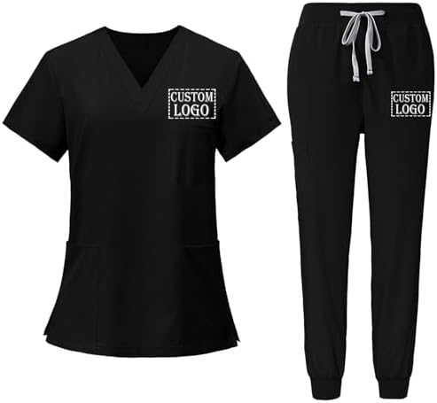 Goldfly Custom Scrubs for Women Set Nurse Uniform Customized Logo Name Top & Pants Multi Pocket Esthetician Workwear