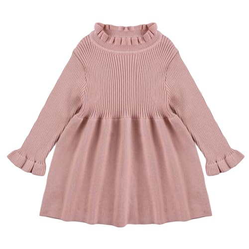 Baby Girls Sweater Dress Toddler Long Sleeve Knit Dresses Little Girl Ribbed Knit Ruffle Clothes Fall Winter
