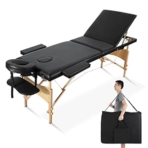 Careboda Massageliege, Tragbares Lash Bed Massage Bed Facial Table SPA Bed Tattoo Table Höhenverstellung mit Zubehör & Tragetasche 3 Abschnitte Holz