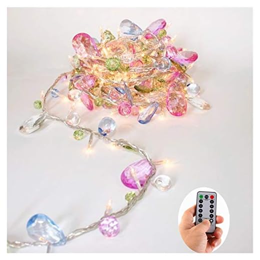Battery Operated Indoor House String lights Bohemia style String with Colorful Jewels LED Fairy Christmas Lights Battery Powered 8 Mode RemoteTimer 30 Warm White LED Gift Lights for Bedroom Kids