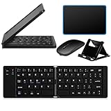 TGEXYI Combo de 4 en 1 de Teclado Plegable con Soporte y Ratón, Doble Modo (2.4G + Bluetooth), Batería Recargable Tipo-C,...