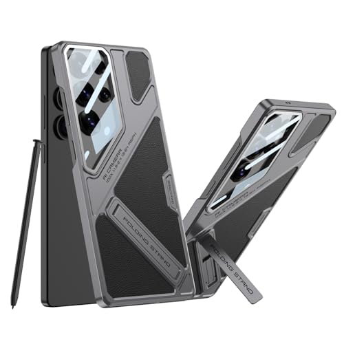Image of Midkart Leather Case Compatible with Samsung Galaxy S25 Ultra Hidden Kickstand Cover Hard PC with Camera Protection, Black & Grey