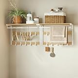 VASAGLE Wandgarderobe 2er Set, mit Ablage, Wandregal mit 10 abnehmbaren Haken, Hängeregal, Wandmontage, 2 Garderobenleisten, Kleiderstange, für Flur, Schlafzimmer, Badezimmer, eichenfarben-weiß