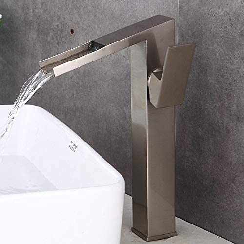 Robinet de salle de bain cascade design haut de gamme en nickel brossé mat pour évier