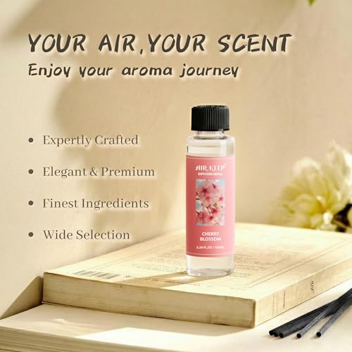Image of Airkeep Reed Diffuser Oil Refill /Cherry Blossom /3.38 oz /1 Pack /Air Freshener & Aromatherapy Essential Oil Blend for Home Fragrance - Scented Refill Oil for Bathroom, Bedroom & Home Decor