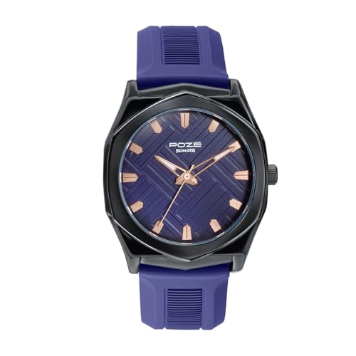 Image of Sonata Poze 8 Quartz Analog with D.Blue Dial D. Blue Silicon Strap Watch for Men - SP70107NP01W