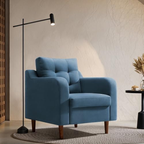 Image of Duroflex Ease Plus - 1 Seater Sofa Set for Living Room | 3 Year Warranty | Premium Wooden Frame Sofa | Anti-Pilling Fabric, Fade & Termite Resistant | Comfortable & Durable Couch - Moonlight Blue