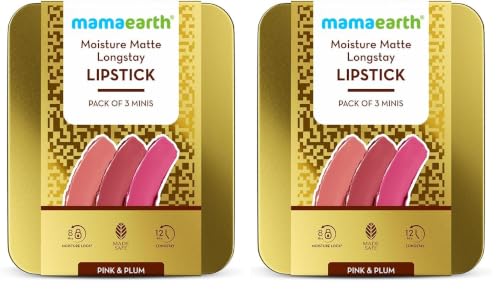 Image of Mamaearth Matte Long Stay Lipstick Gift Set - Pink & Plum | 12-Hour* Long Stay | Made Safe Certified | Smudge Proof | Travel Friendly Pack | Exclusively Available on Amazon (Pack of 2)