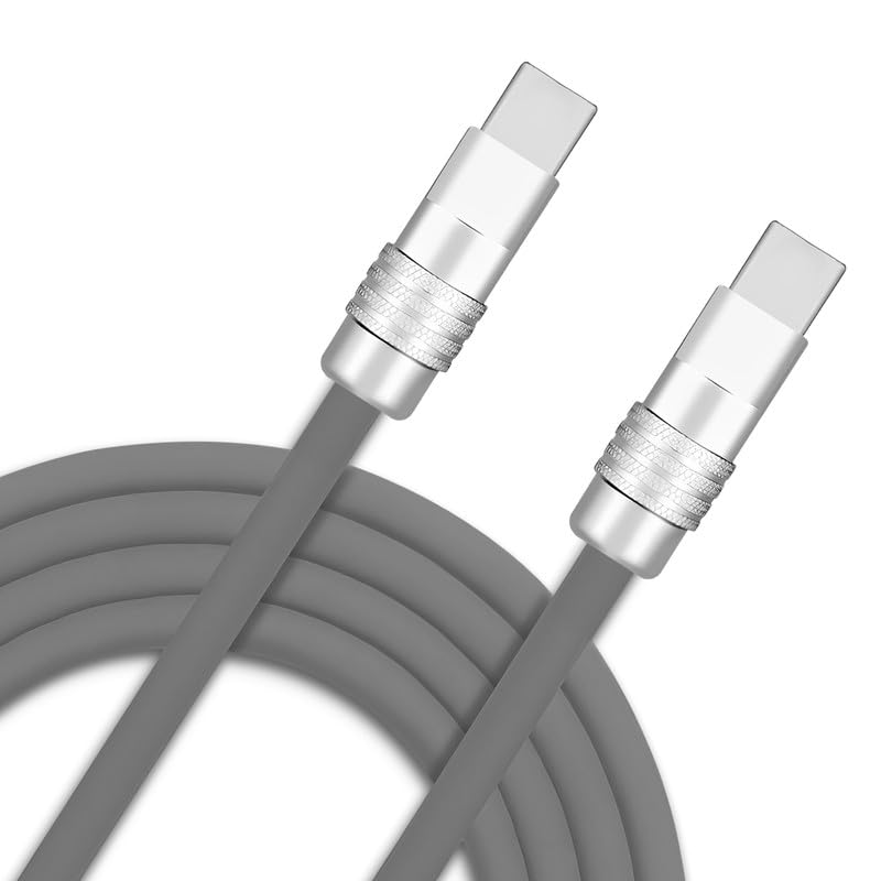 Chubby 2.0 Durable Fast Charging Cable USB Type-C Cables Ultra-Thick Silicone Cord USB-C to USB A Cable for Cell Phones, Android Devices and More, Gray, Type-C to Type-C, 4.9 FT