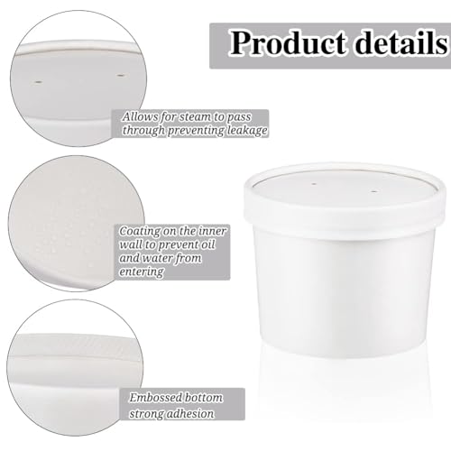 Image of 12 oz 25 Pack Paper Soup Cups with Lids, Disposable Paper Soup Bowls | Ice Cream Containers, White Disposable Food Containers White for Hot or Cold Soup