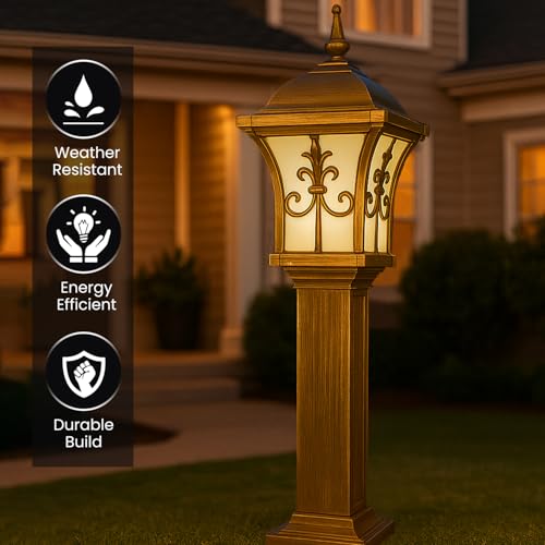 Image of GIGAWATTS TRISHUL 30 Outdoor Garden Light - 101% Rust & Waterproof Die-Casting Aluminium Exterior Lamp for Garden, Boundary Street & Home Entrances (B22 Holder, Bulb Not Included, Gold)