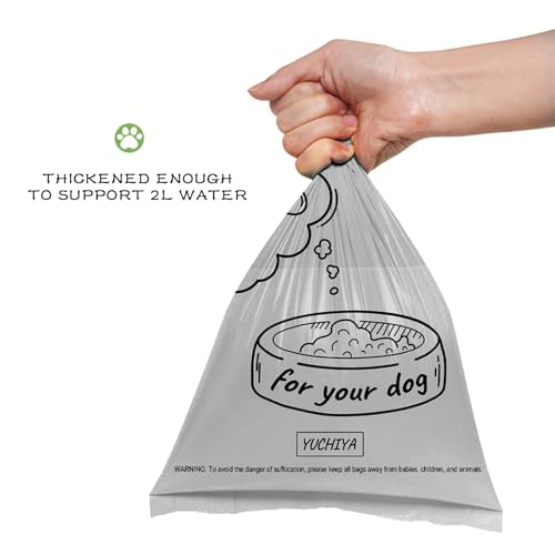 Image of YUCHIYA 9 Pack Dog Poop Bag with Holder Dog Waste Bags Dispenser with Silver Leash Clip Doggie Poop Bags with Poop Bag Holder Biodegradable Unscented 13 * 9 Inch (Grey,1 Holder 135 Bags )