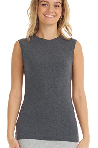 Image of ESTEEZ Women's Sleeveless Fitted Tank Top - Stretch Cotton Blend, Layering Essential
