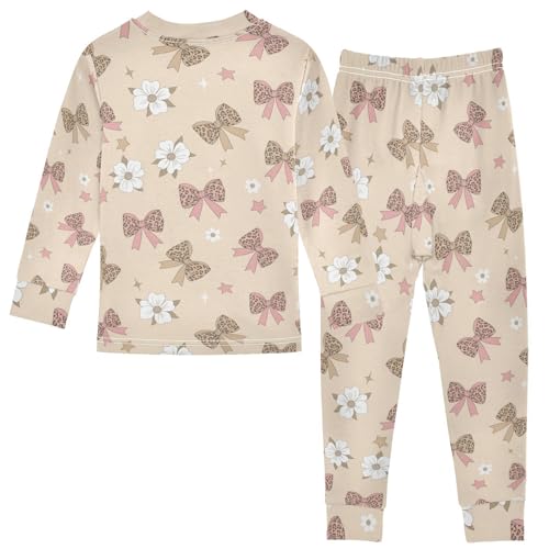 Pajama Sets Long Sleeve Bow Flowers Print Soft Comfy Sleepwear 2 Piece PJS 3-8T3