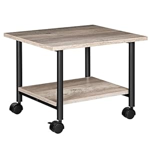 HOOBRO Druckertisch, Druckerwagen mit arretierbaren Rädern, Druckerständer rollbar mit 2 Ebenen, Druckerhalter Industrie-Design, Rollcontainer, für Büro, Fax, Greige und Schwarz EBG02PS01G1
