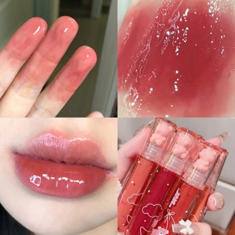Juego de brillo de labios de oso de 6 colores, esmalte de labios, lápiz labial líquido, lindo oso brillo de labios, tinte de labios hidratante impermeable de larga duración para mejillas, maquillaje 3